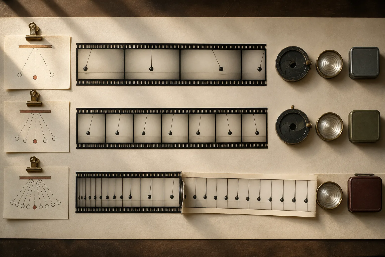 The same pendulum movement sampled into film strips with increasing frame density