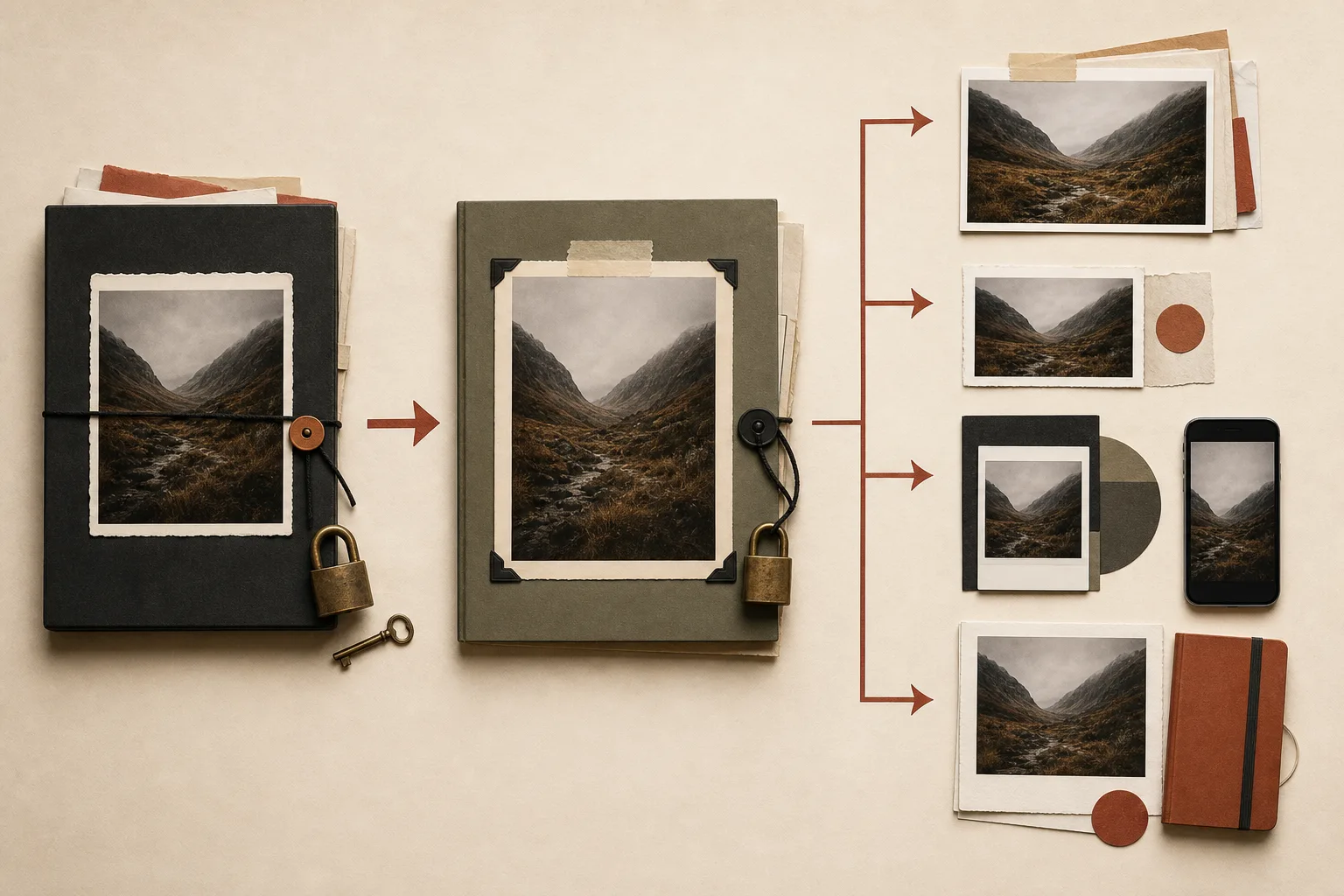 An illustration separating source files and reference versions that are kept from exports for specific uses. Consider what to retain alongside the approach to clearing storage described in the article.