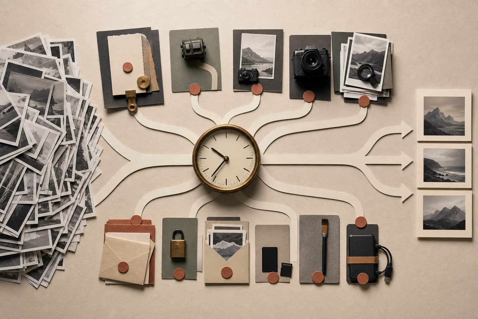 An explanatory diagram of the time needed to reach a finished asset, including stages before and after shooting. It does not mean the author measures every asset.