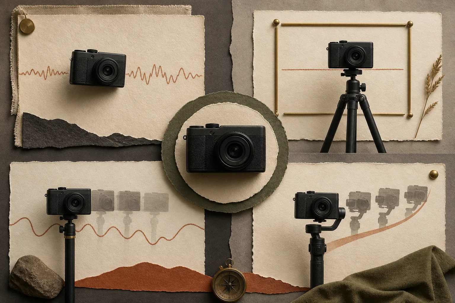 An illustration from an existing article showing the roles of stabilization, a tripod, a monopod, and a gimbal.
